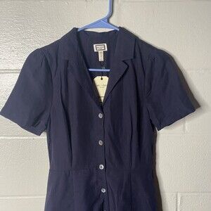 Mo Vint New York Black Shirt Dress XS Short Sleeve Anthropologie Linen Blue